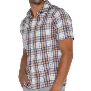NWT Liverpool Short Sleeve Button Up Shirt Men's Peachy Plaid One Pocket Prep XL